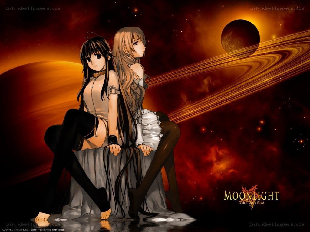 Two girls in space scene