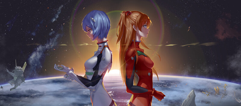 Two Girls in Space Suits — Blue