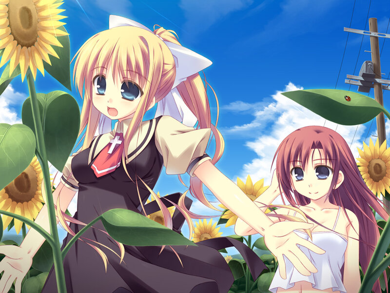 Two Girls in Sunflower Field — Blue
