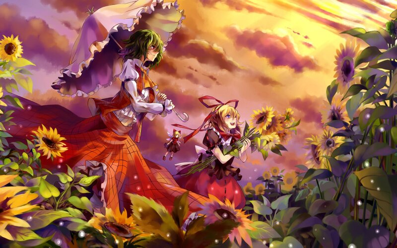 Two Girls in Sunflowers — Purple