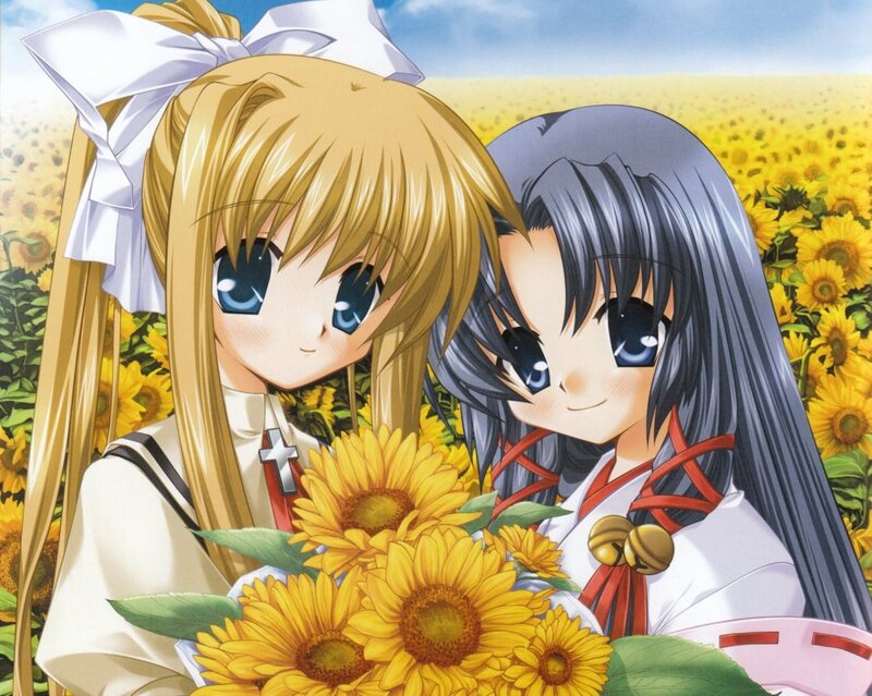 Two Girls in Sunflowers — Yellow
