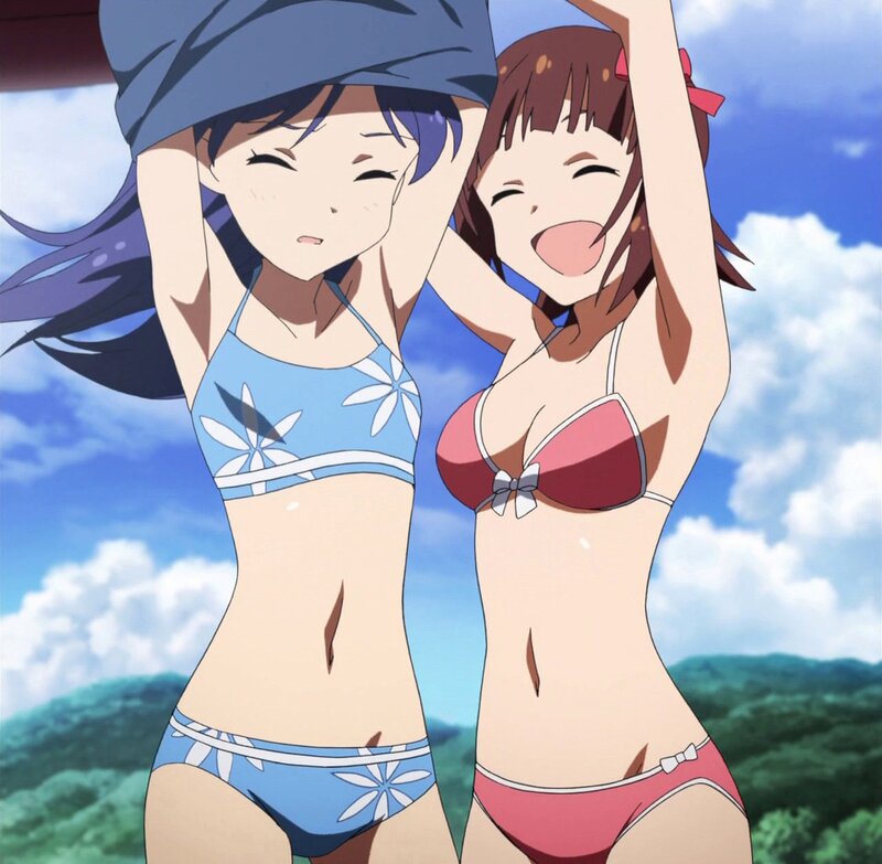 Two girls in swimsuits
