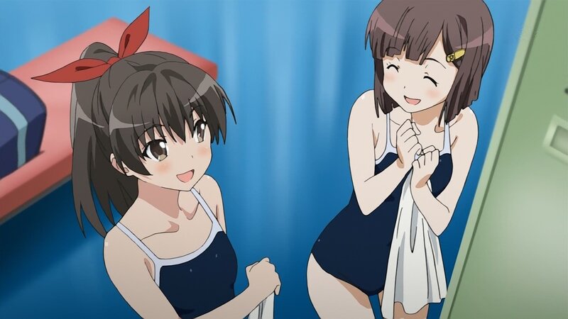 Two girls in swimsuits