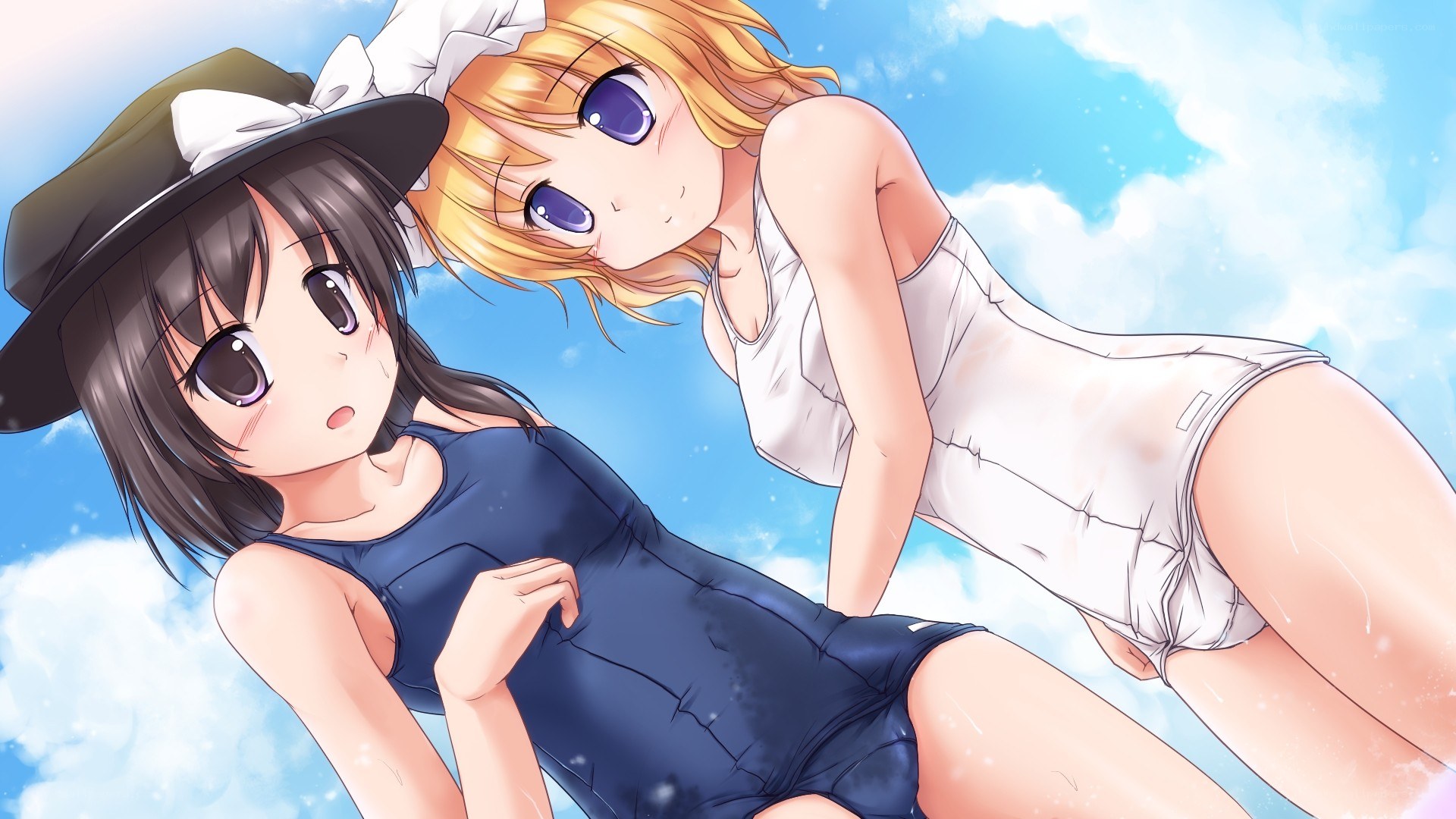 Two girls in swimsuits