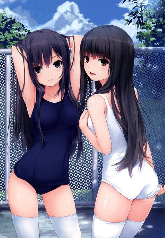 Two girls in swimsuits