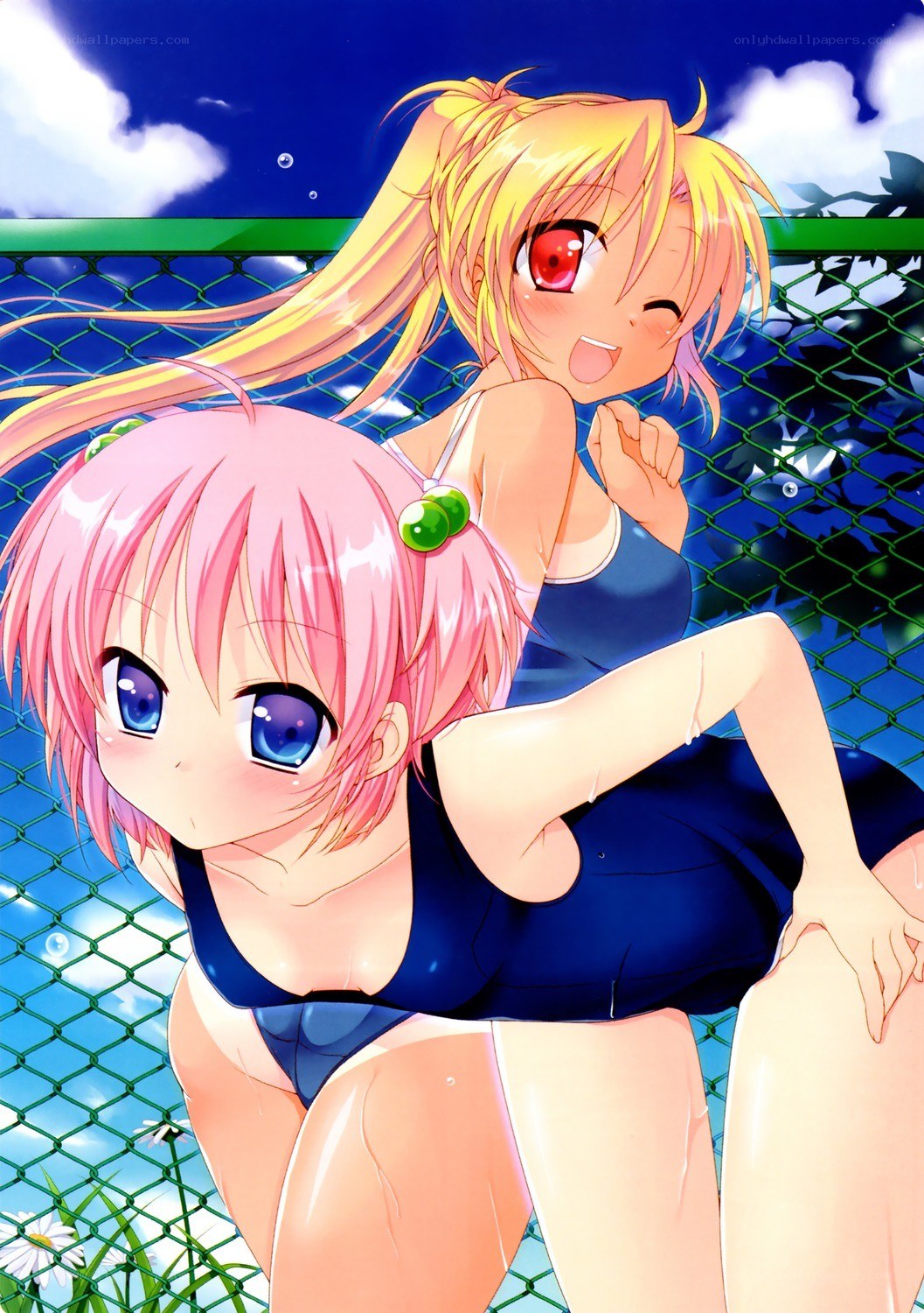 Two girls in swimsuits