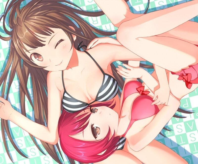 Two girls in swimsuits