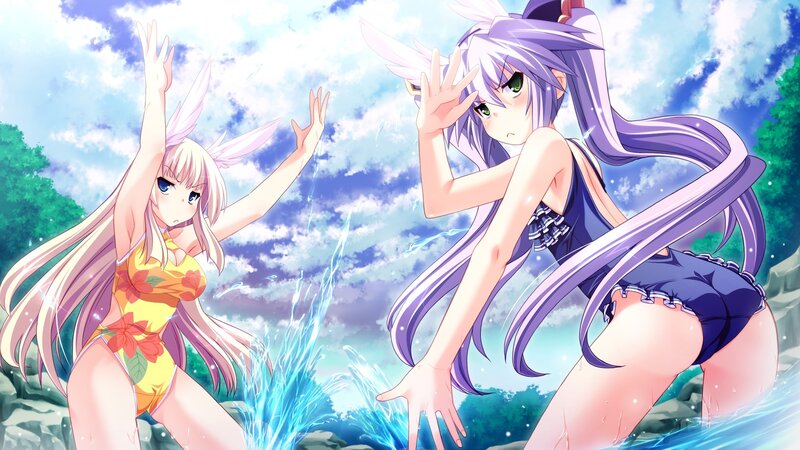 two girls in swimsuits at the beach