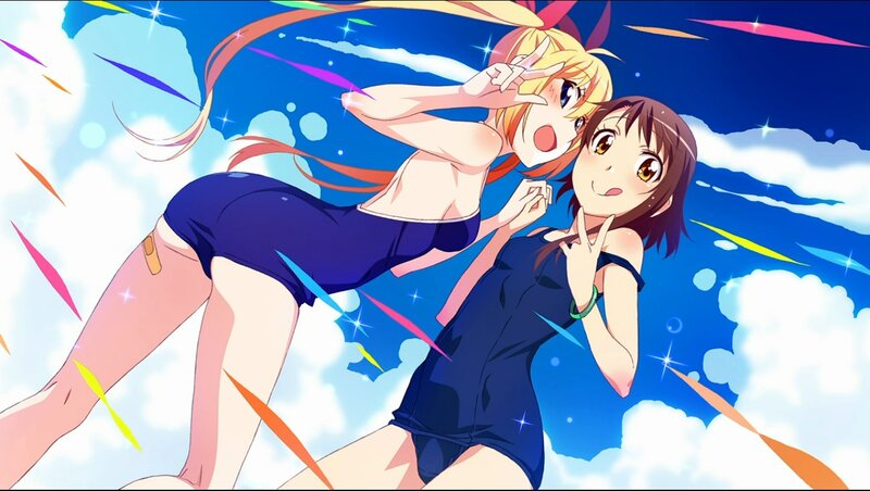 Two Girls in Swimsuits — Blue, Cheerful, Summer, Anime, Clouds