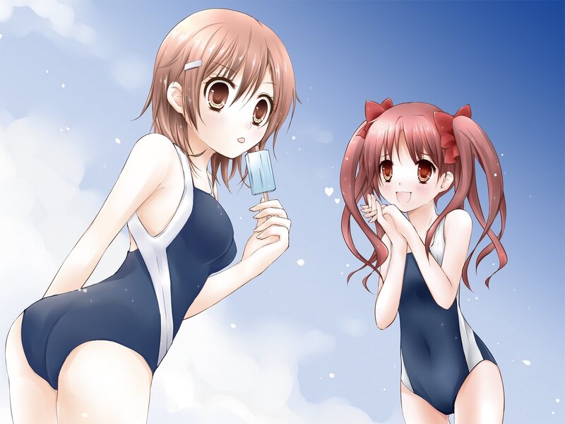 Two Girls in Swimsuits — Blue, Cheerful, Summer