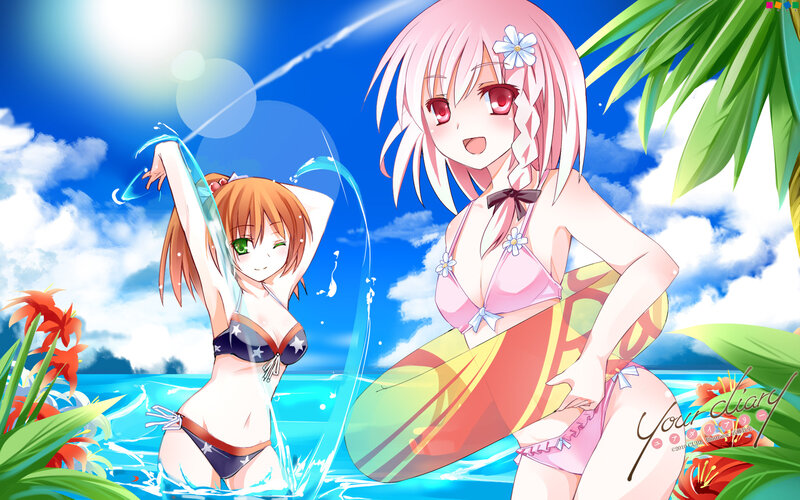 Two Girls in Swimsuits — Blue, Cheerful
