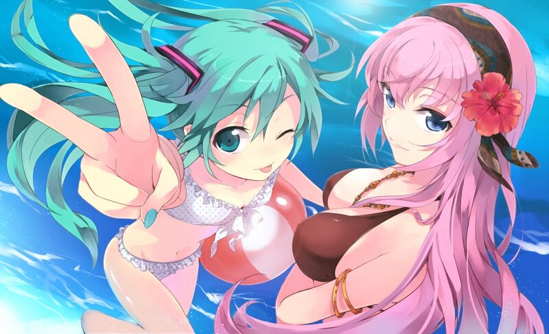 Two Girls in Swimsuits — Blue, Playful, Summer, Anime, Swimsuit, Underwater
