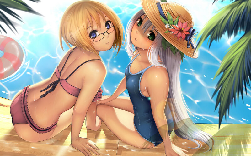 Two Girls in Swimsuits — Blue, Relaxed
