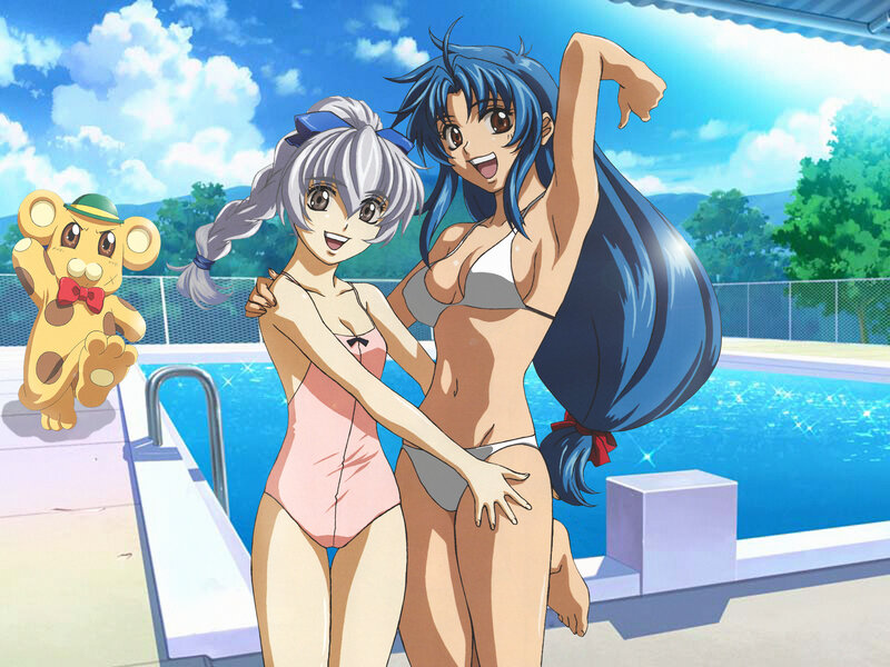 Two Girls in Swimsuits — Blue