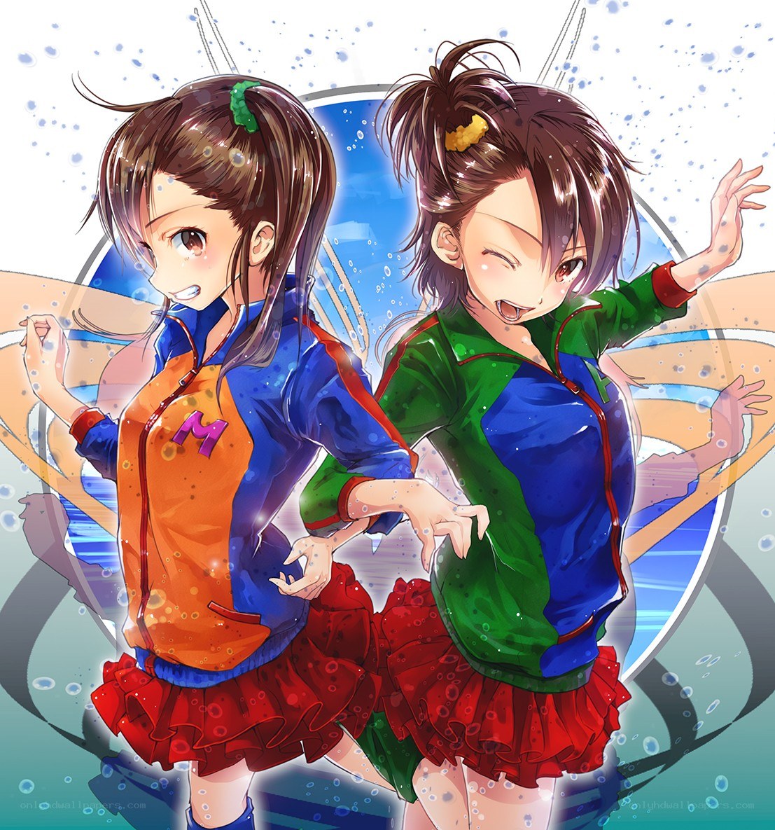 Two girls in swimsuits dancing