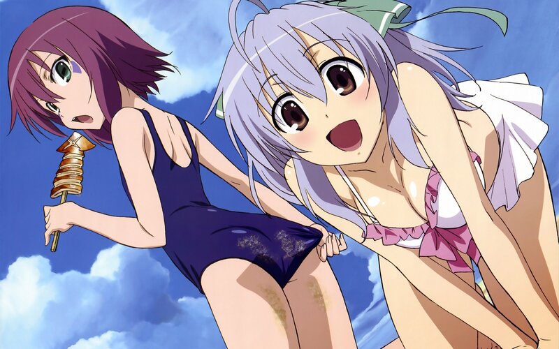 Two girls in swimsuits on beach