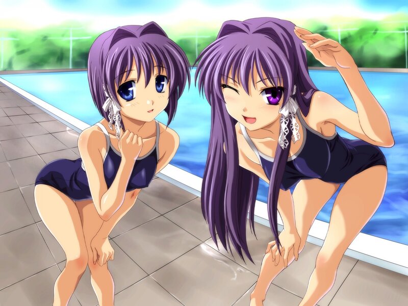 Two Girls in Swimsuits — Purple