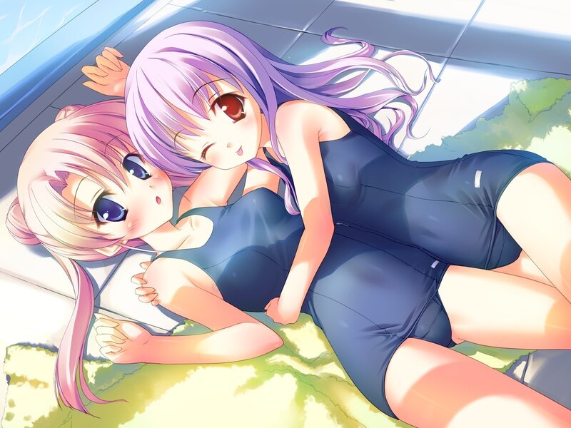 Two girls in swimsuits relaxing