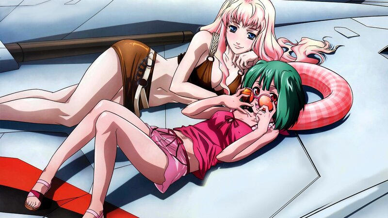 Two girls in swimsuits relaxing