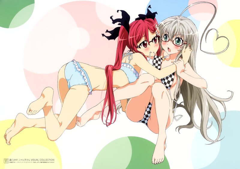 Two Girls in Swimsuits — White, Playful, Summer, Anime, Glasses
