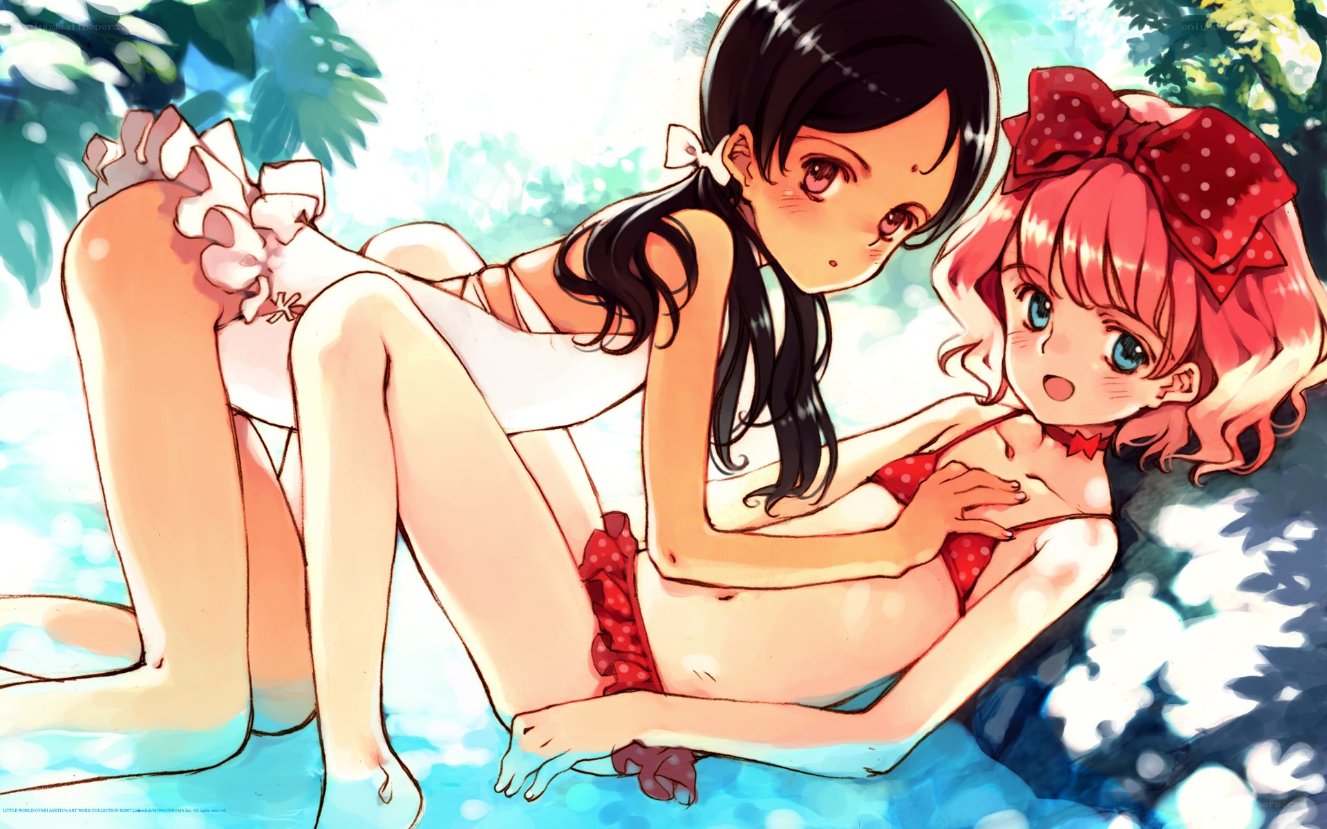 Two girls in swimsuits