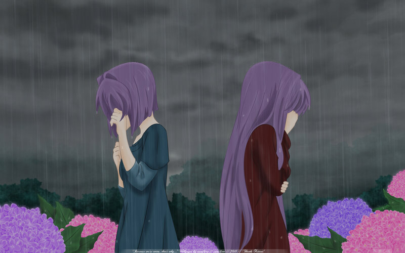 Two girls in the rain