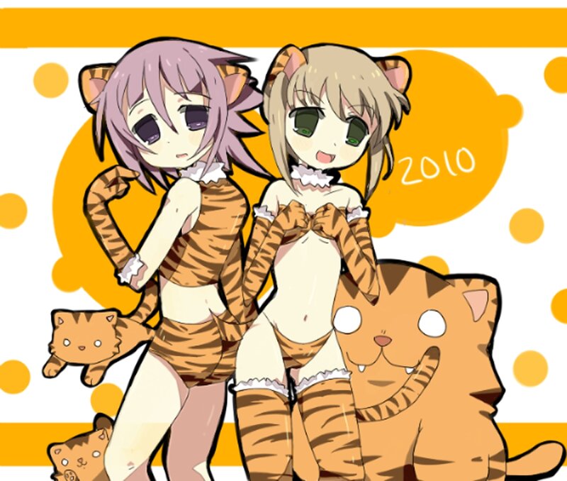 Two Girls in Tiger Costumes — Orange