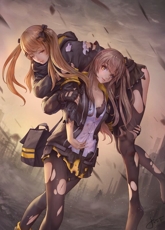 Two Girls in Torn Uniforms