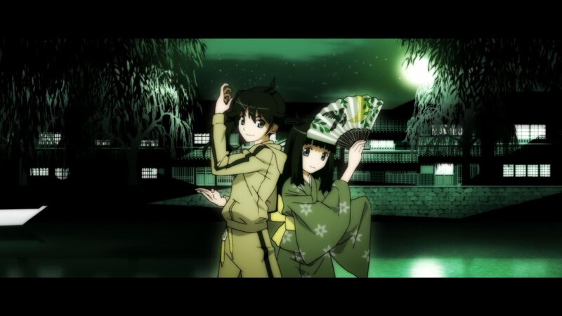 two girls in traditional clothes at night