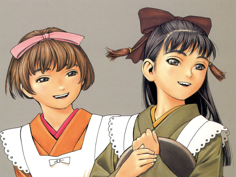 Two Girls in Traditional Clothing — Brown, Cheerful