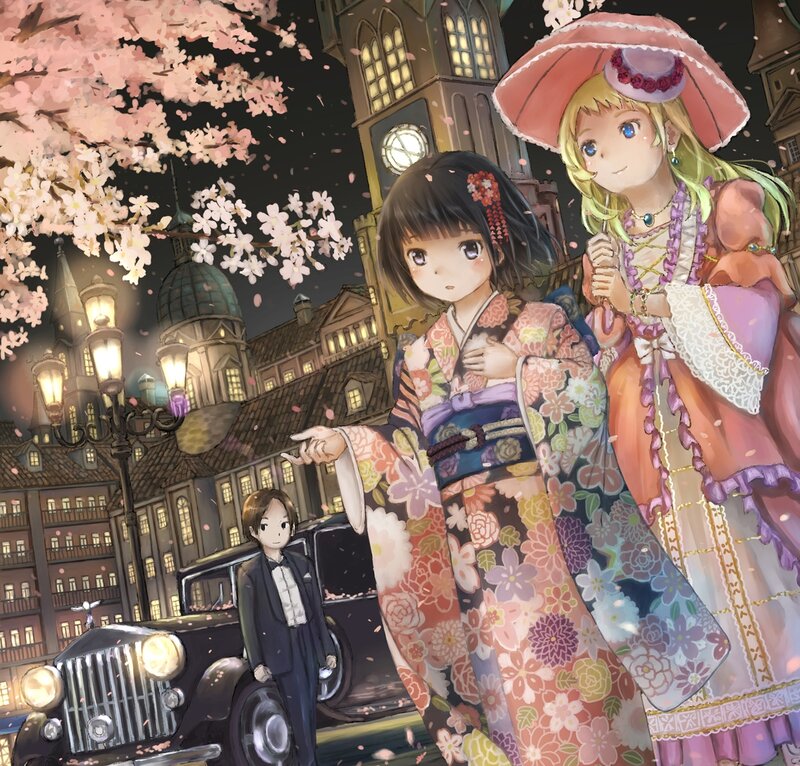 Two Girls in Traditional Clothing — Pink, Serene, Night