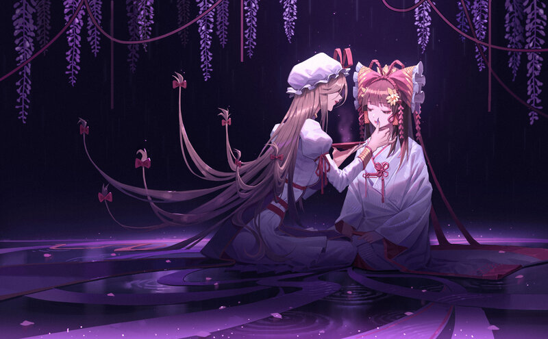Two Girls in Traditional Clothing — Purple, Serene