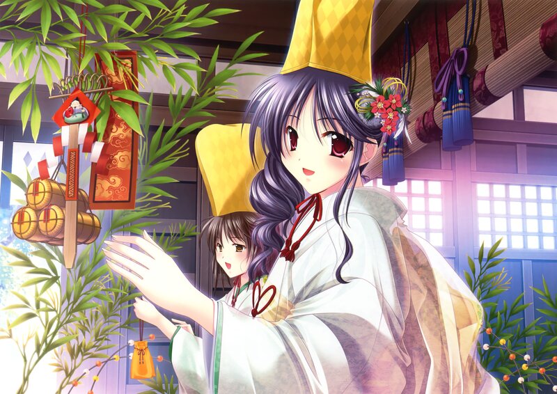 Two Girls in Traditional Clothing — White, Serene, Afternoon