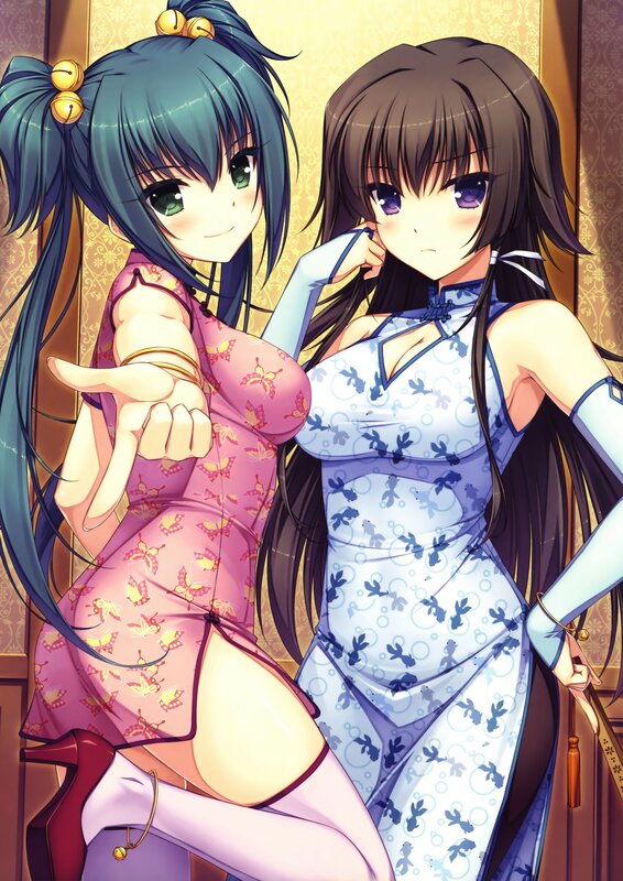 Two girls in traditional dresses