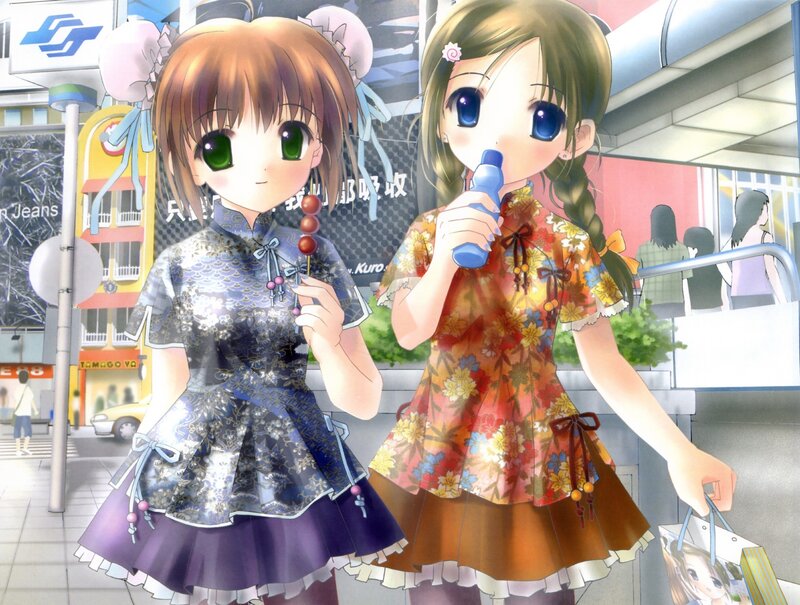 Two girls in traditional dresses