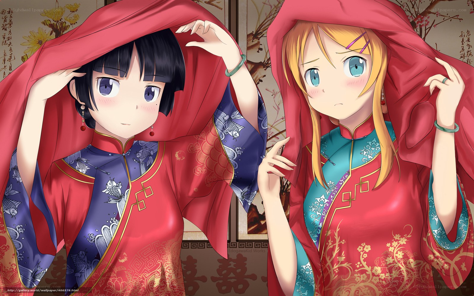 Two girls in traditional dresses