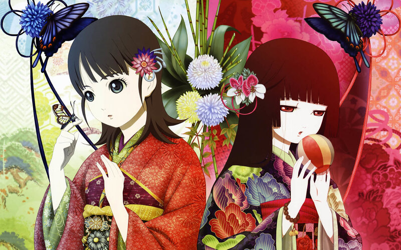 Two girls in traditional Japanese attire
