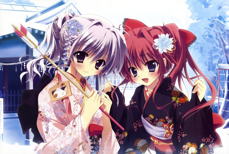 Two girls in traditional Japanese attire