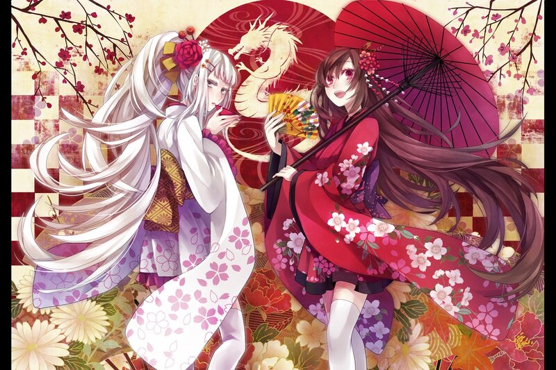 Two girls in traditional Japanese attire