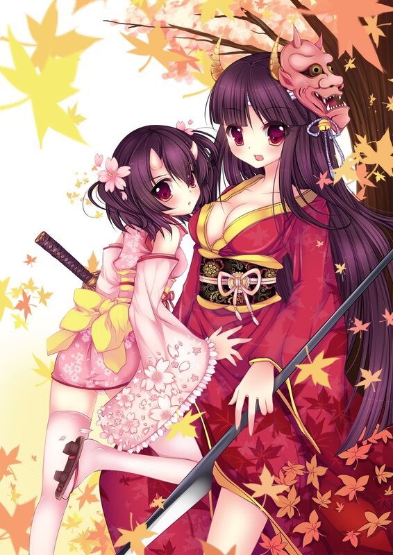 Two girls in traditional Japanese attire