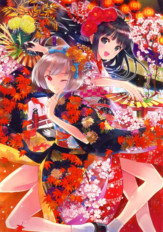Two girls in traditional Japanese attire