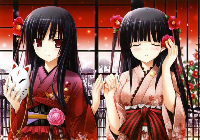 Two girls in traditional Japanese attire