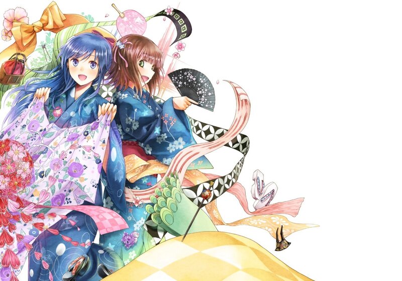 Two girls in traditional Japanese attire