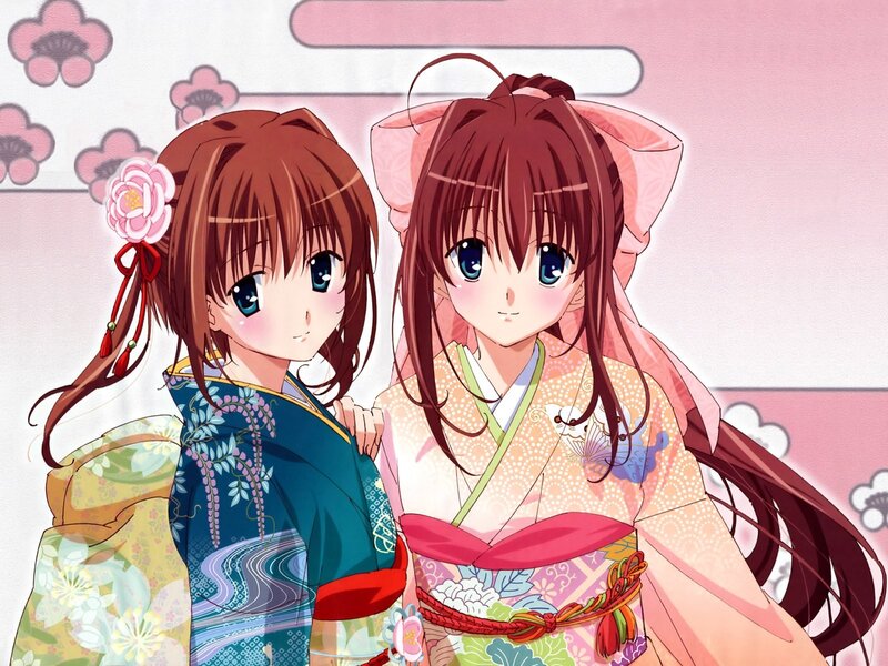 Two girls in traditional kimonos