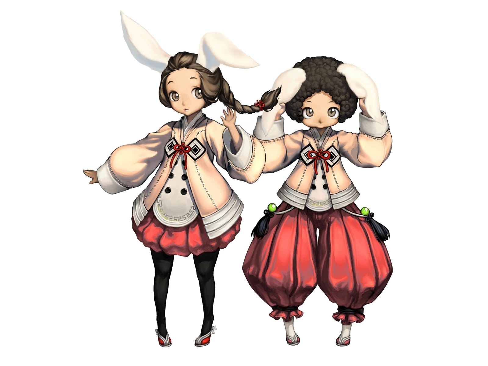 two girls in traditional outfits