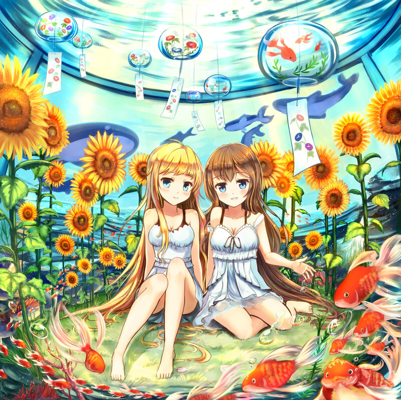 Two Girls in Underwater Garden