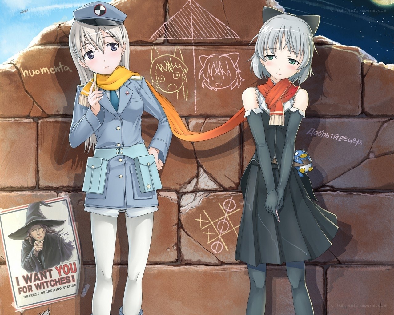 Two girls in uniform and dress