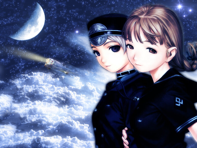 Two Girls in Uniforms — Blue