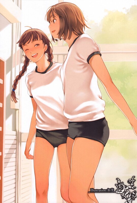 Two Girls in Uniforms — White, Cheerful