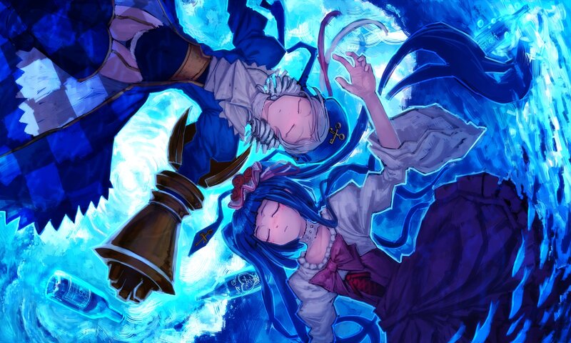 Two Girls in Water — Blue, Dramatic